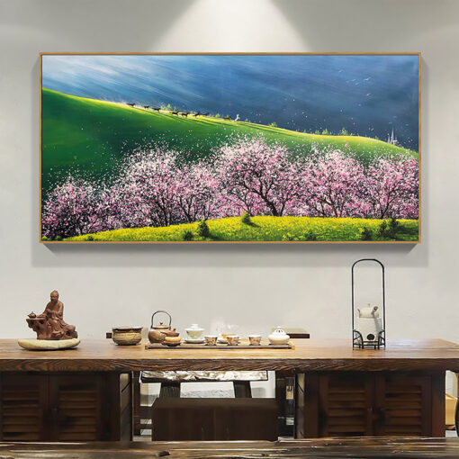 Tranh sơn dầu phong cảnh hoa đào Tây Bắc SD507