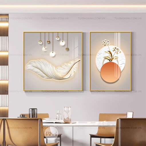 Tranh lông vũ nghệ thuật trang trí phòng ăn TG2125