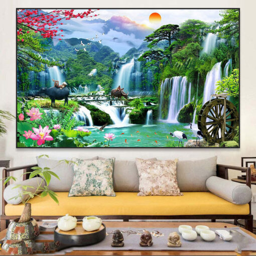 Tranh tráng gương sơn thủy hữu tình trang trí phòng khách TG2845