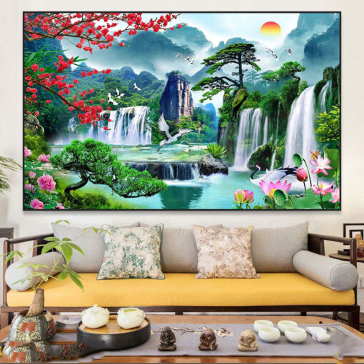 Tranh tráng gương sơn thủy hữu tình trang trí phòng khách TG2846