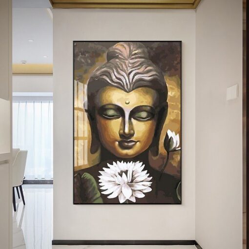 Tranh tráng gương đức phật di lặc và bông sen TG3035