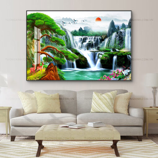 Tranh tráng gương sơn thủy hữu tình trang trí phòng khách TG2806
