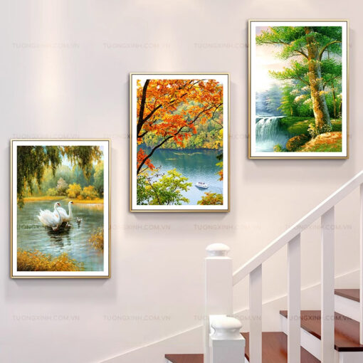 Tranh đôi thiên nga trang trí cầu thang TG1849