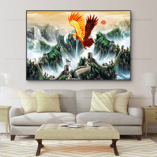 Tranh tráng gương sơn thủy hữu tình trang trí phòng khách TG2807