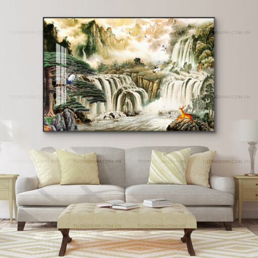 Tranh tráng gương sơn thủy hữu tình trang trí phòng khách TG2808