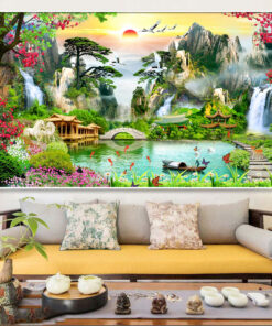 Tranh tráng gương sơn thủy hữu tình trang trí phòng khách TG2848