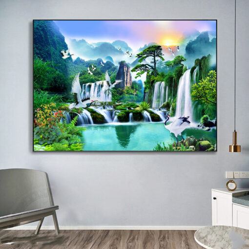 Tranh tráng gương sơn thủy hữu tình trang trí phòng khách TG2849