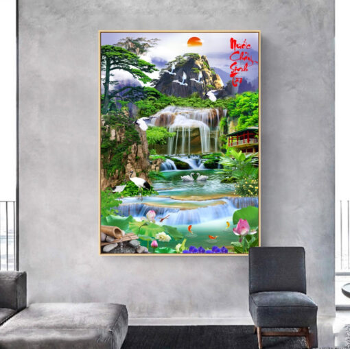 Tranh tráng gương sơn thủy hữu tình trang trí phòng khách TG2850