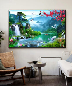 Tranh tráng gương sơn thủy hữu tình trang trí phòng khách TG2853