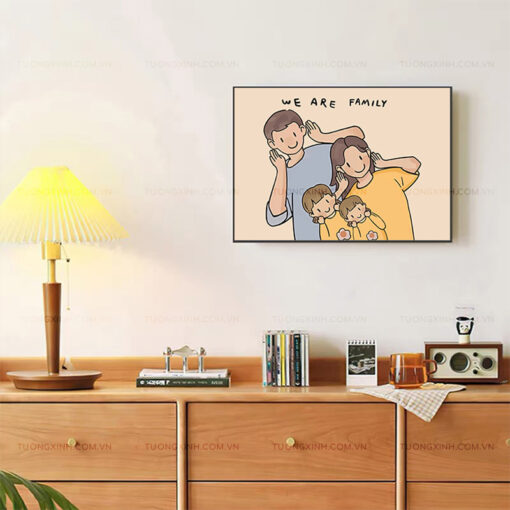 Tranh gia đình hạnh phúc hoạt hình trang trí phòng trẻ em TG2414