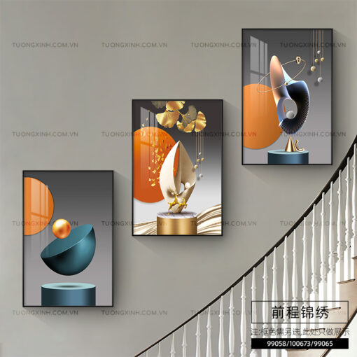 Tranh hươu nghệ thuật trang trí cầu thang TG1883