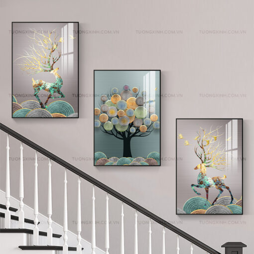 Tranh hươu nghệ thuật trang trí cầu thang TG1880