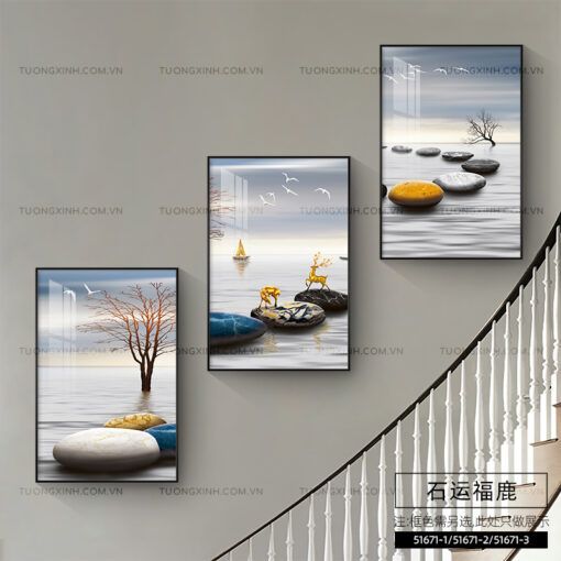 Tranh hươu nghệ thuật trang trí cầu thang TG1895