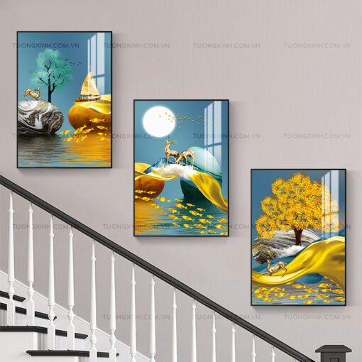 Tranh hươu tuần lộc trang trí cầu thang TG1912