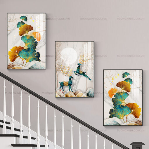 Tranh hươu nghệ thuật trang trí cầu thang TG1931