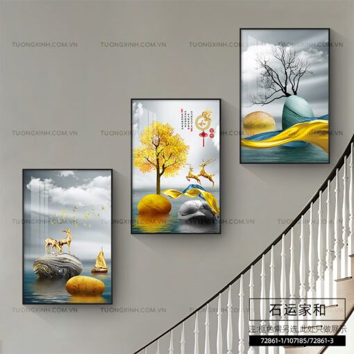 Tranh hươu nghệ thuật trang trí cầu thang TG1933