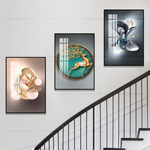 Tranh hươu nghệ thuật trang trí cầu thang TG1873