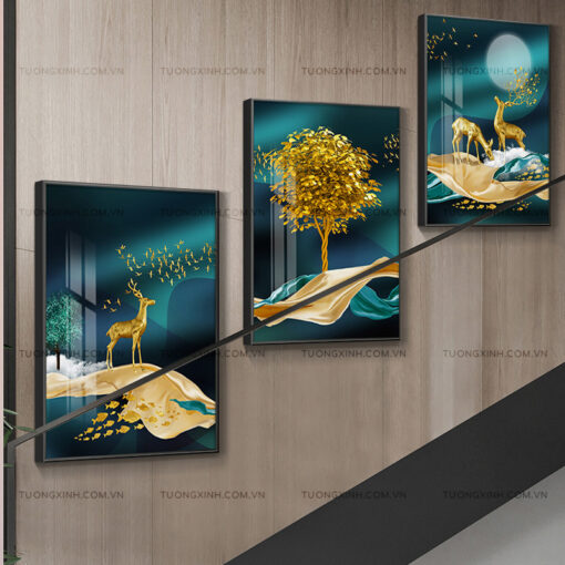 Tranh hươu nghệ thuật trang trí cầu thang TG1934