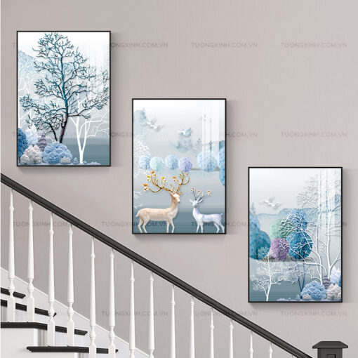 Tranh hươu nghệ thuật trang trí cầu thang TG1940