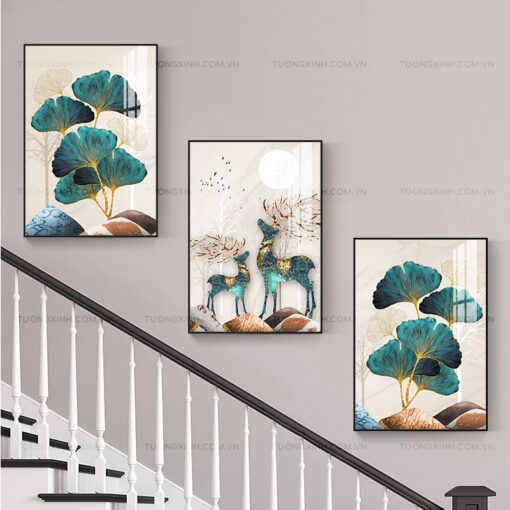 Tranh hươu nghệ thuật trang trí cầu thang TG1947