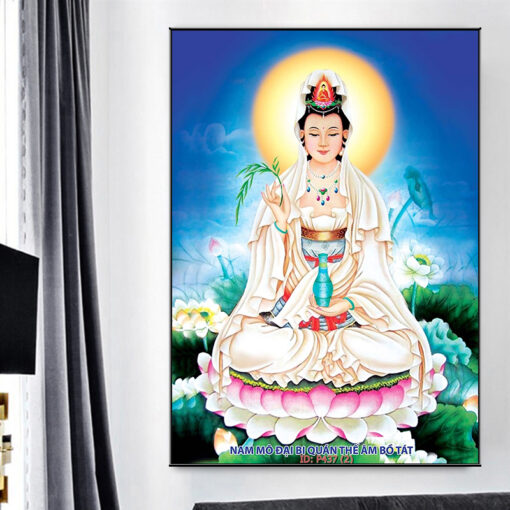 Tranh tráng gương quan âm bồ tát trên tòa sen TG3051