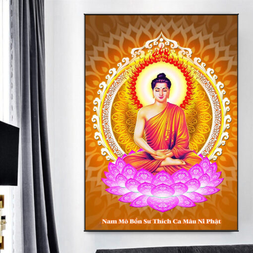 Tranh tráng gương quan âm bồ tát trên tòa sen TG3053