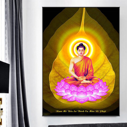 Tranh tráng gương đức phật với chiếc lá bồ đề TG3054