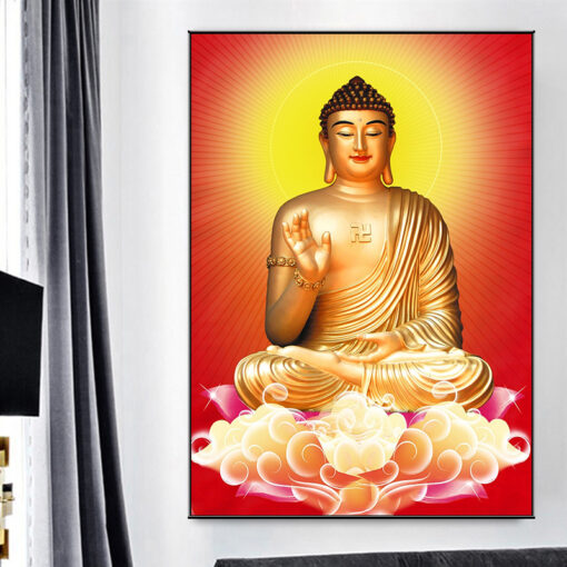 Tranh tráng gương đức phật ngồi trên tòa sen TG3056