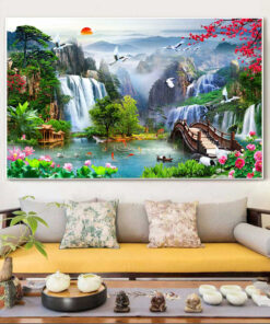 Tranh tráng gương sơn thủy hữu tình trang trí phòng khách TG2862