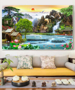 Tranh tráng gương sơn thủy hữu tình trang trí phòng khách TG2865