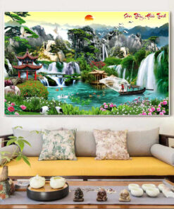 Tranh tráng gương sơn thủy hữu tình trang trí phòng khách TG2866