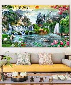 Tranh tráng gương sơn thủy hữu tình trang trí phòng khách TG2867