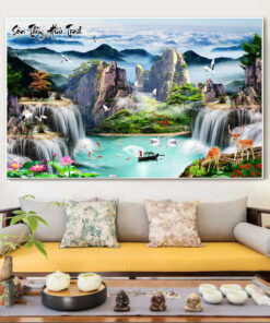 Tranh tráng gương sơn thủy hữu tình trang trí phòng khách TG2870