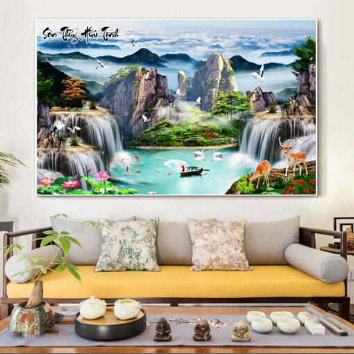 Ý nghĩa tranh treo tường Sơn thủy hữu tình 31 Tranh tráng gương sơn thủy hữu tình trang trí phòng khách TG2870