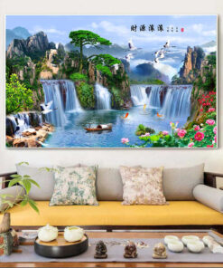 Tranh tráng gương sơn thủy hữu tình trang trí phòng khách TG2871