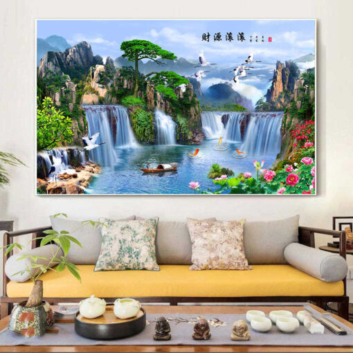 Ý nghĩa tranh treo tường Sơn thủy hữu tình 29 Tranh tráng gương sơn thủy hữu tình trang trí phòng khách TG2871