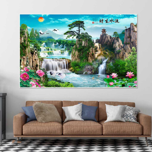 Ý nghĩa tranh treo tường Sơn thủy hữu tình 27 Tranh tráng gương sơn thủy hữu tình trang trí phòng khách TG2872