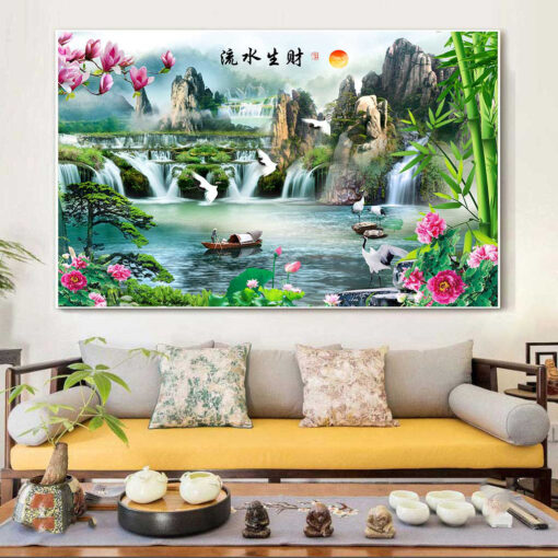 Ý nghĩa tranh treo tường Sơn thủy hữu tình 25 Tranh tráng gương sơn thủy hữu tình trang trí phòng khách TG2873