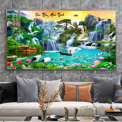 Ý nghĩa tranh treo tường Sơn thủy hữu tình 23 Tranh tráng gương sơn thủy hữu tình trang trí phòng khách TG2874