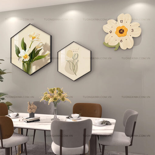 Tranh đồng hồ hoa nghệ thuật trang trí phòng ăn TG2124