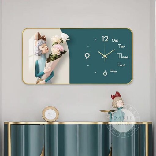 Tranh tráng gương đồng hồ cô bé nghệ thuật DG147