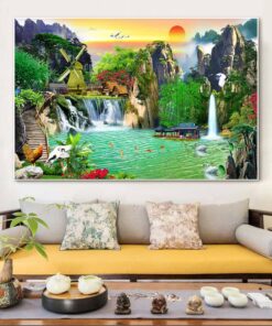 Tranh tráng gương sơn thủy hữu tình trang trí phòng khách TG2855