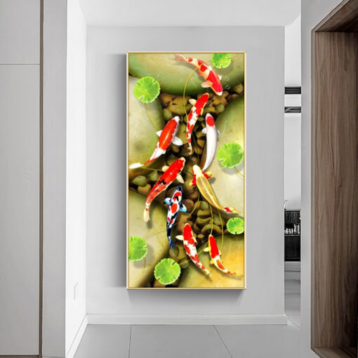 Tranh tráng gương cửu ngư và hoa sen trang trí phòng khách TG3096