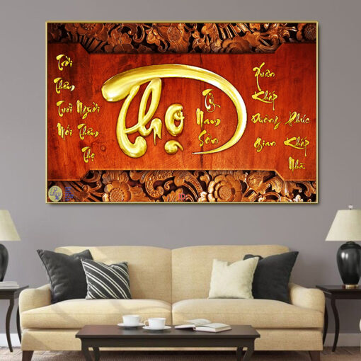 Tranh tráng gương phật giáo chữ thọ TG3024