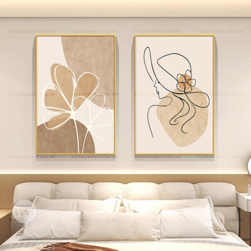 Tranh cô gái và hoa tối giản trang trí phòng ngủ TG1843