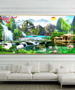 Tranh tráng gương sơn thuỷ hữu tình trang trí phòng khách TG2834