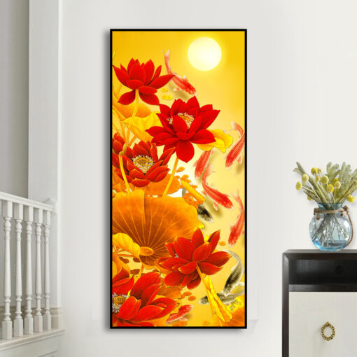 Tranh tráng gương cửu ngư và hoa sen trang trí phòng khách TG3110