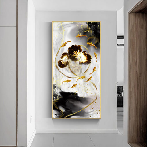 Tranh tráng gương cửu ngư và hoa sen trang trí phòng khách TG3112