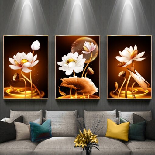 Tranh tráng gương hoa sen trang trí phòng khách TG3127