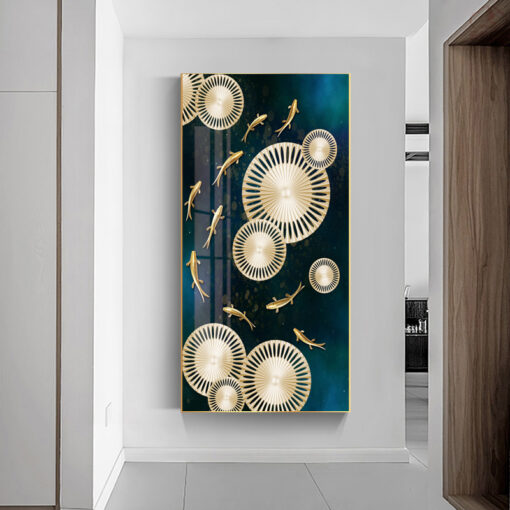 Tranh tráng gương cửu ngư và hoa sen trang trí phòng khách TG3120